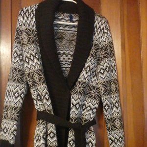 Open Front Belted Knit Cardigan